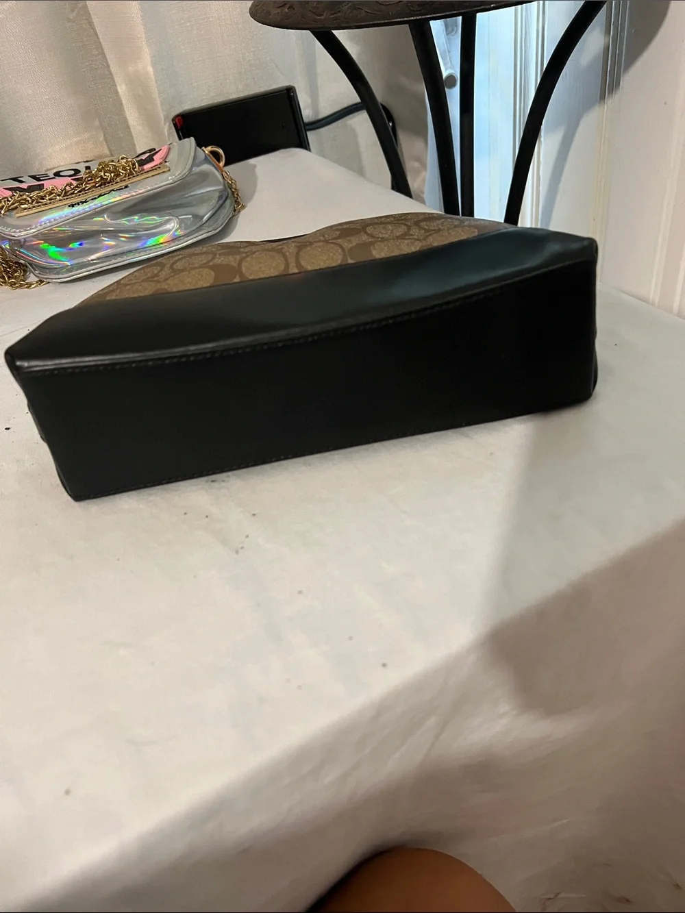 Coach Brown Signature Cosmetic Pouch with Black Trim